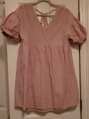 ANDREE BY UNIT Blush Pink Puff-Sleeve V-Neck Dress with Back Tie